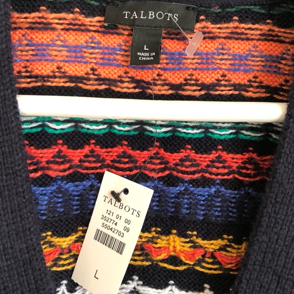 NWT Talbots Colorful Fair Isle Mixed Pattern Cardigan Sweater Size Large - Picture 5 of 13